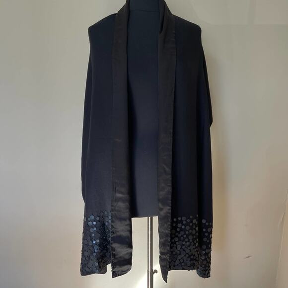 BLACK Sequin Beaded Lined Long Shawl Wrap Scarf Formal Wedding Cocktail - Picture 3 of 7